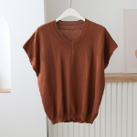V-NECK SUMMER – Short Sleeve Cap-Sleeve Knit T-shirt