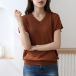 V-NECK SUMMER – Short Sleeve Cap-Sleeve Knit T-shirt