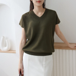 V-NECK SUMMER – Short Sleeve Cap-Sleeve Knit T-shirt
