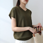 V-NECK SUMMER – Short Sleeve Cap-Sleeve Knit T-shirt
