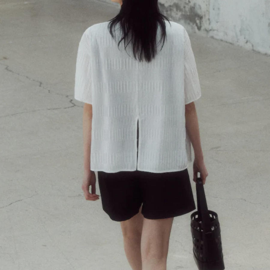 KUHO [Crease Series] Texture Half-Sleeved Blouse - White