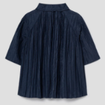 KUHO [Crease Series] Linen Blend Pleats Half-Sleeved Blouse – Navy