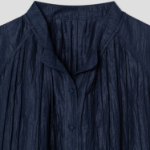 KUHO [Crease Series] Linen Blend Pleats Half-Sleeved Blouse – Navy