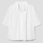 KUHO [Crease Series] Linen Blend Pleats Half-Sleeved Blouse - White