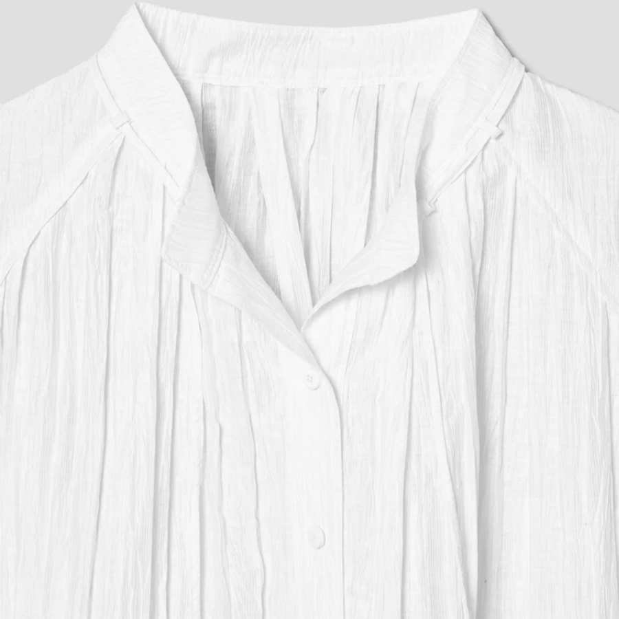 KUHO [Crease Series] Linen Blend Pleats Half-Sleeved Blouse - White