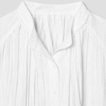 KUHO [Crease Series] Linen Blend Pleats Half-Sleeved Blouse - White
