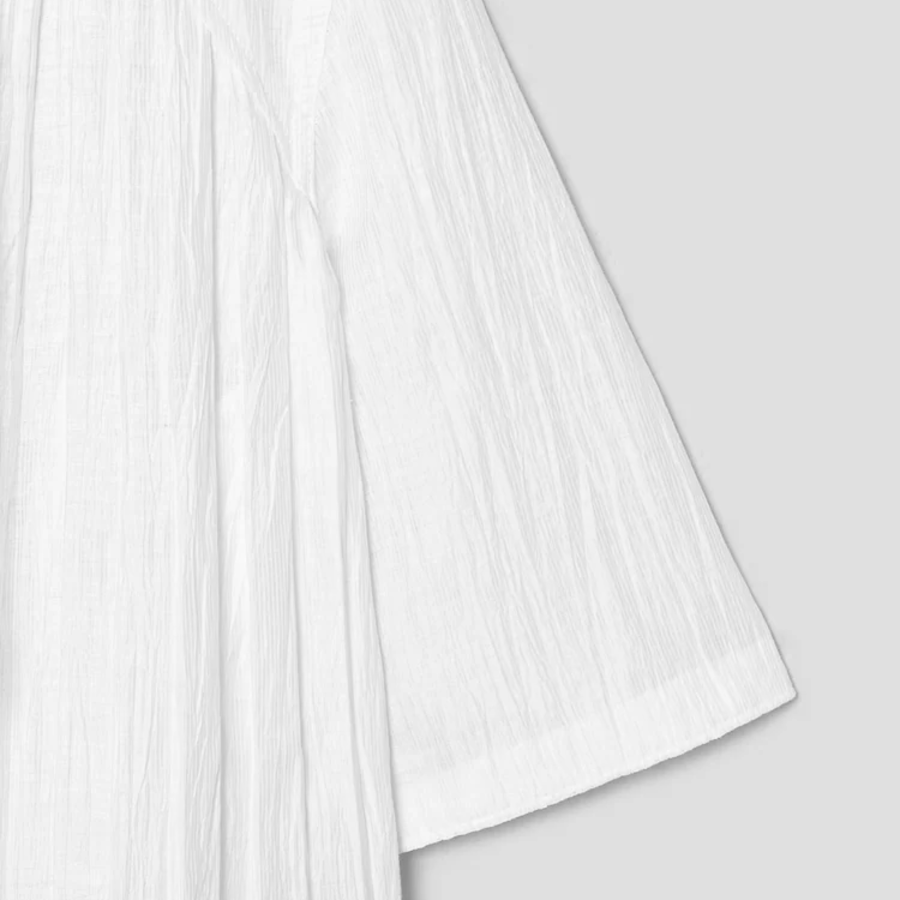 KUHO [Crease Series] Linen Blend Pleats Half-Sleeved Blouse - White