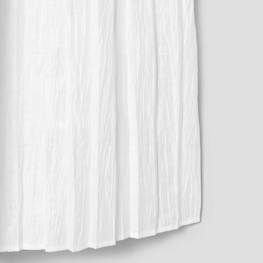 KUHO [Crease Series] Linen Blend Pleats Half-Sleeved Blouse - White