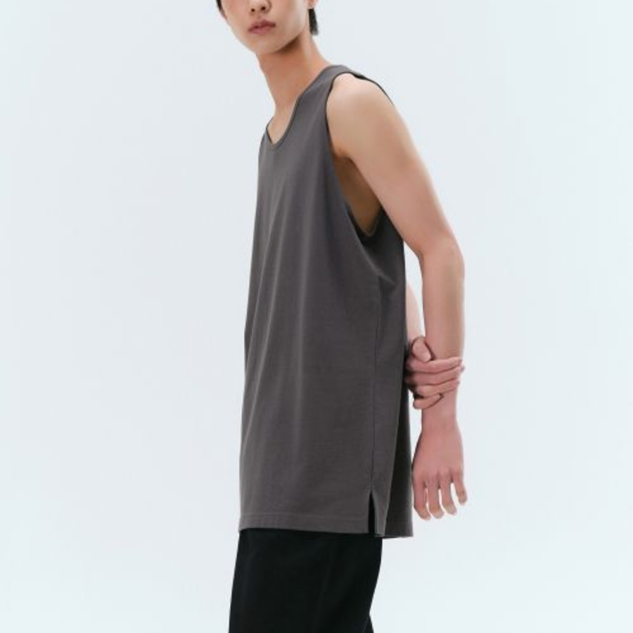 Layered Scoop Neck Sleeveless Top — Dark Grey
