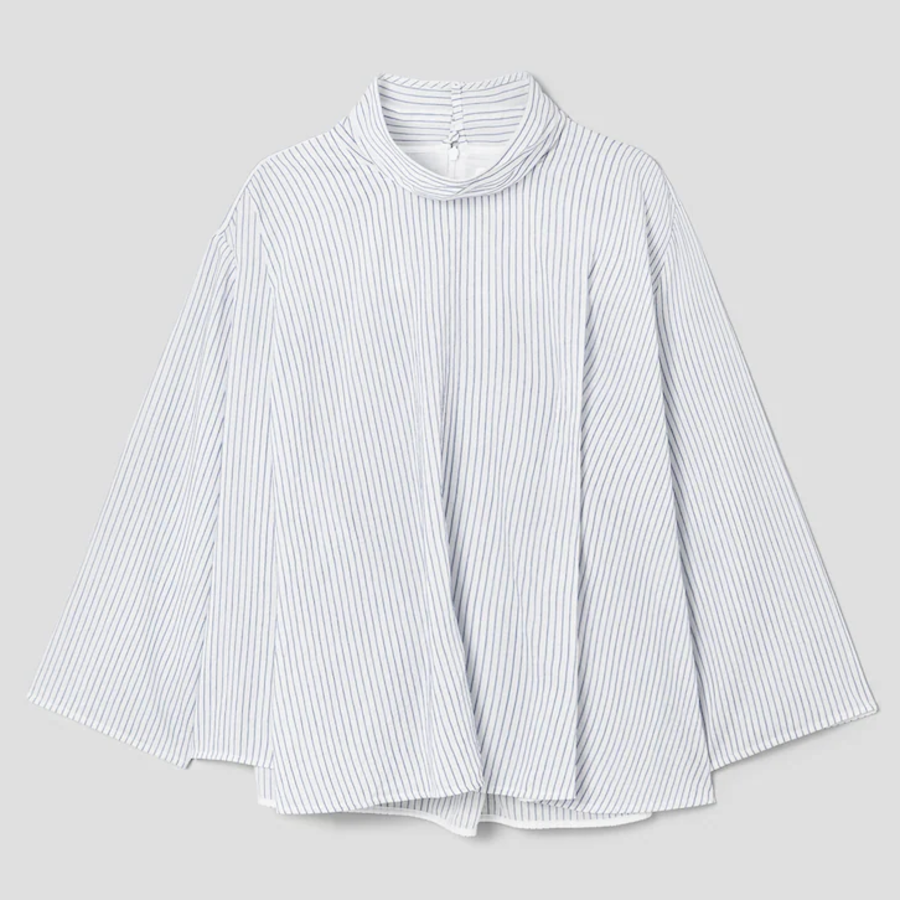 KUHO Half Neck Sleeve Blouse - Blue