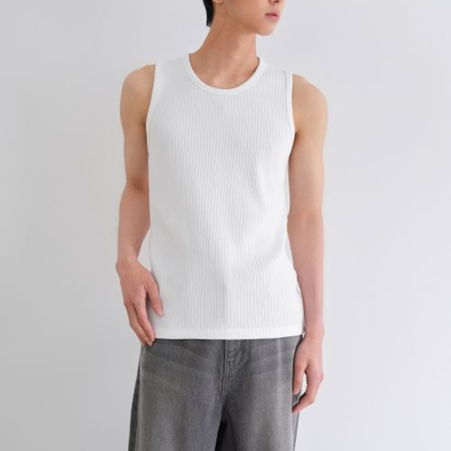 Wide Ribbed Tank Top — White