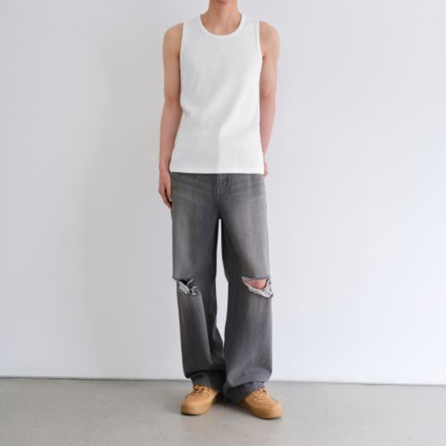 Wide Ribbed Tank Top — White