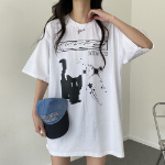 Overfit Blur Cat Printing Short Sleeve T-shirt