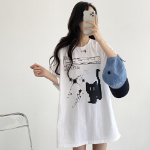 Overfit Blur Cat Printing Short Sleeve T-shirt