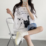 Overfit Blur Cat Printing Short Sleeve T-shirt