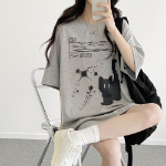 Overfit Blur Cat Printing Short Sleeve T-shirt