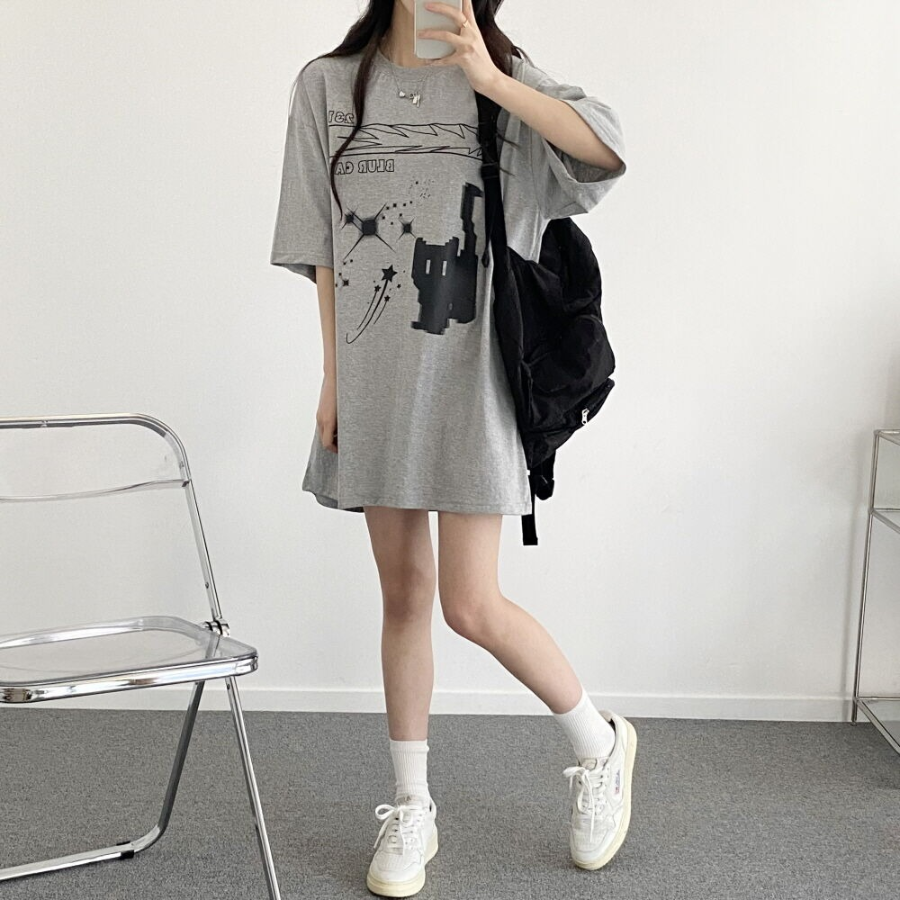 Overfit Blur Cat Printing Short Sleeve T-shirt