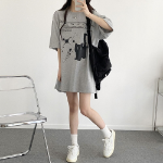 Overfit Blur Cat Printing Short Sleeve T-shirt