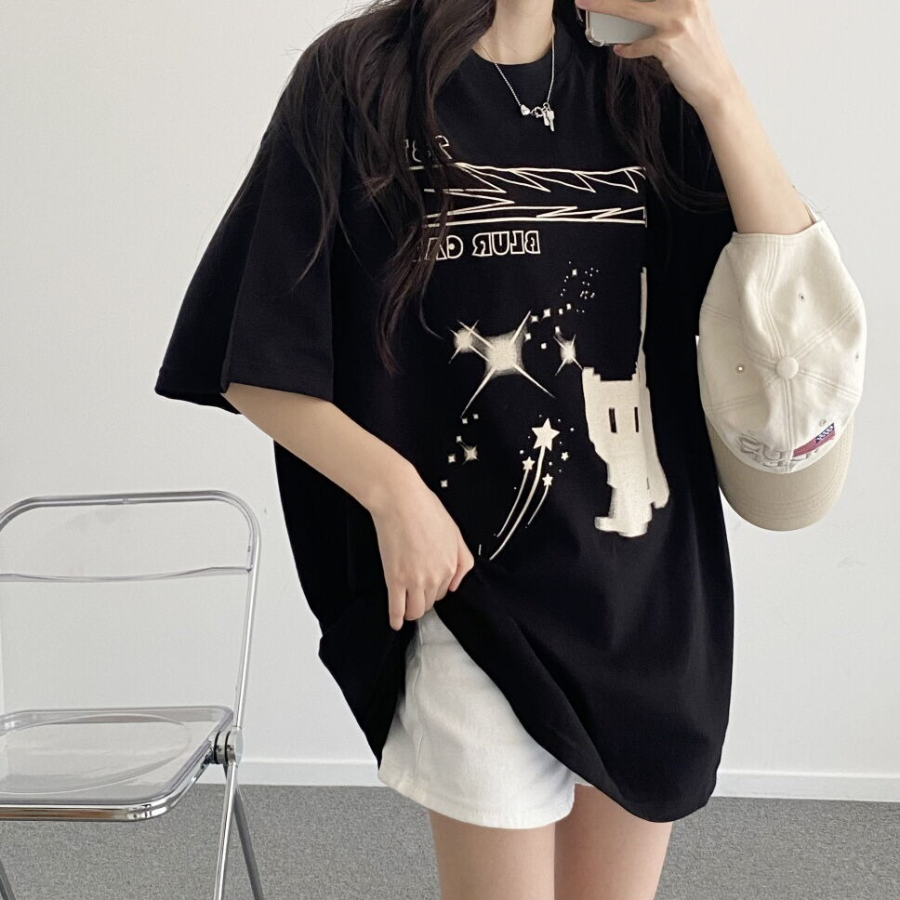 Overfit Blur Cat Printing Short Sleeve T-shirt