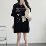 Overfit Blur Cat Printing Short Sleeve T-shirt