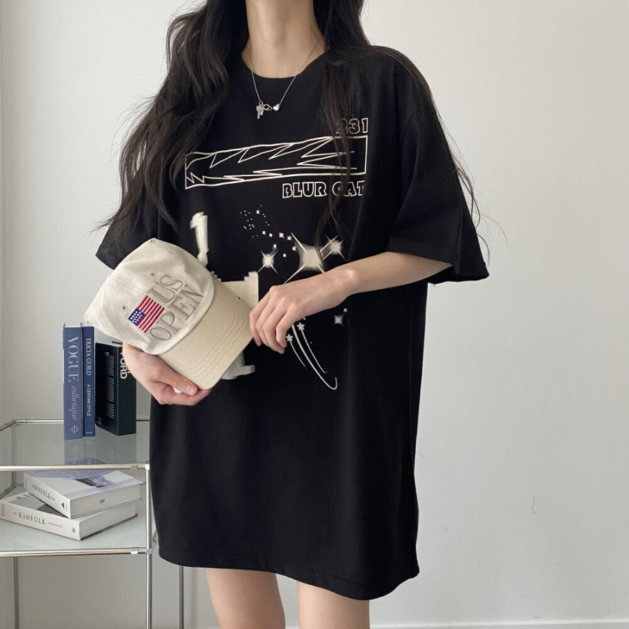 Overfit Blur Cat Printing Short Sleeve T-shirt