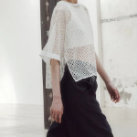 KUHO Spangle Point Mesh Blouse – White