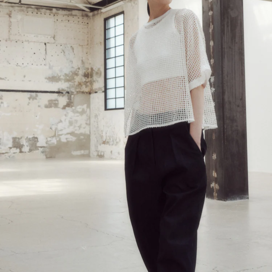 KUHO Spangle Point Mesh Blouse – White