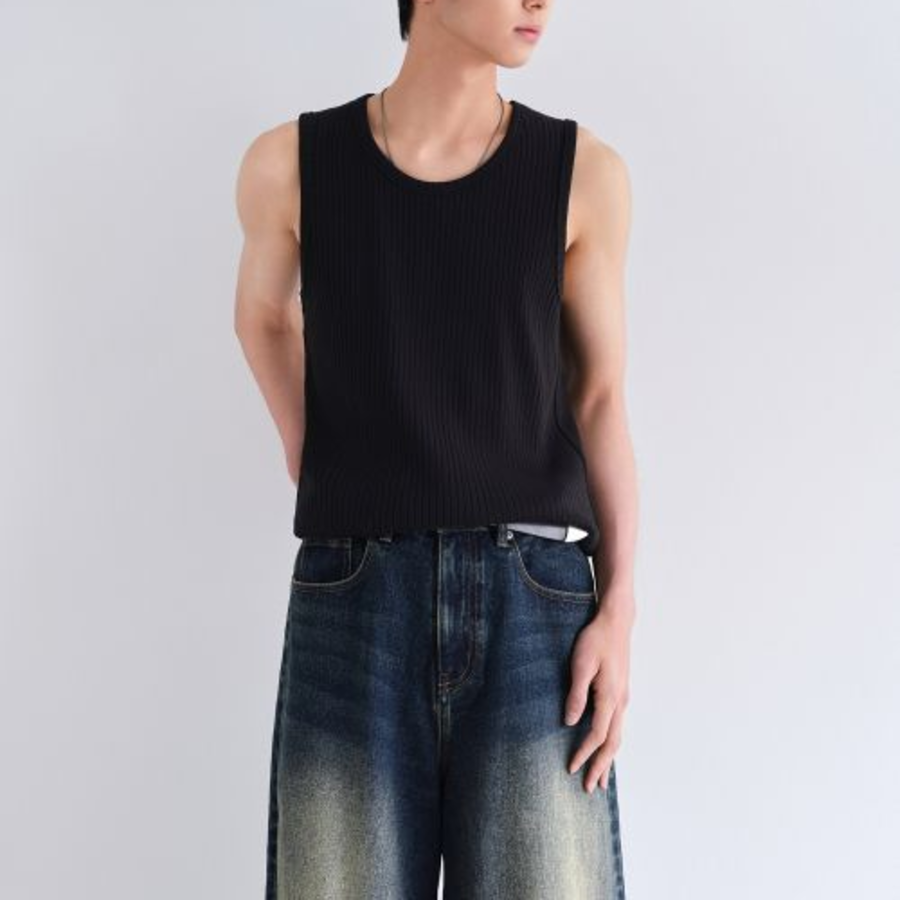 Wide Ribbed Tank Top — Black