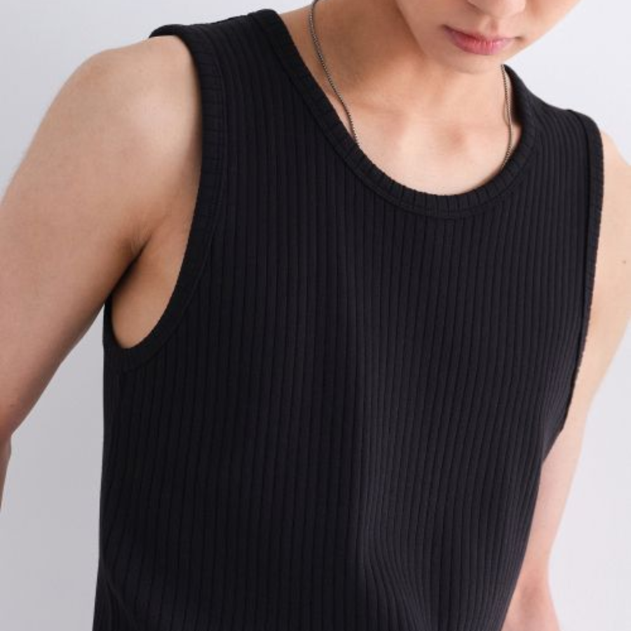 Wide Ribbed Tank Top — Black