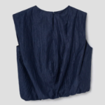 KUHO [Crease Series] Linen Blend Pleats Sleeveless Blouse - Navy
