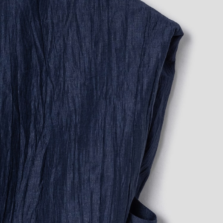 KUHO [Crease Series] Linen Blend Pleats Sleeveless Blouse - Navy