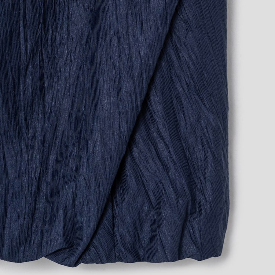 KUHO [Crease Series] Linen Blend Pleats Sleeveless Blouse - Navy
