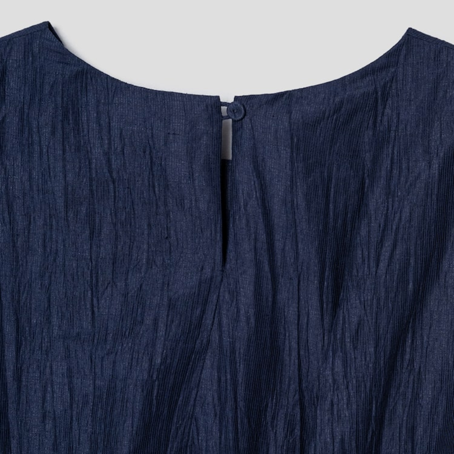 KUHO [Crease Series] Linen Blend Pleats Sleeveless Blouse - Navy
