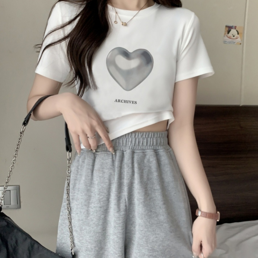 Simple Heart Printed Short Sleeve T-Shirt