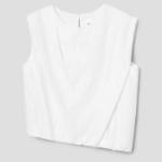 KUHO [Crease Series] Linen Blend Pleats Sleeveless Blouse - White