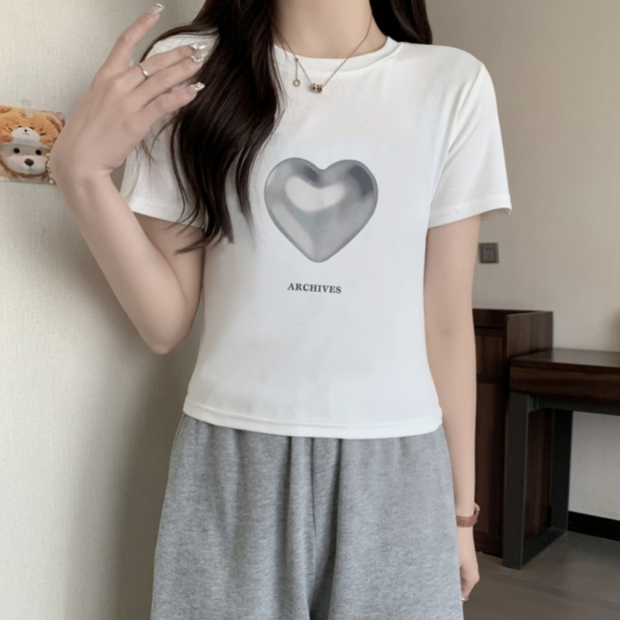 Simple Heart Printed Short Sleeve T-Shirt