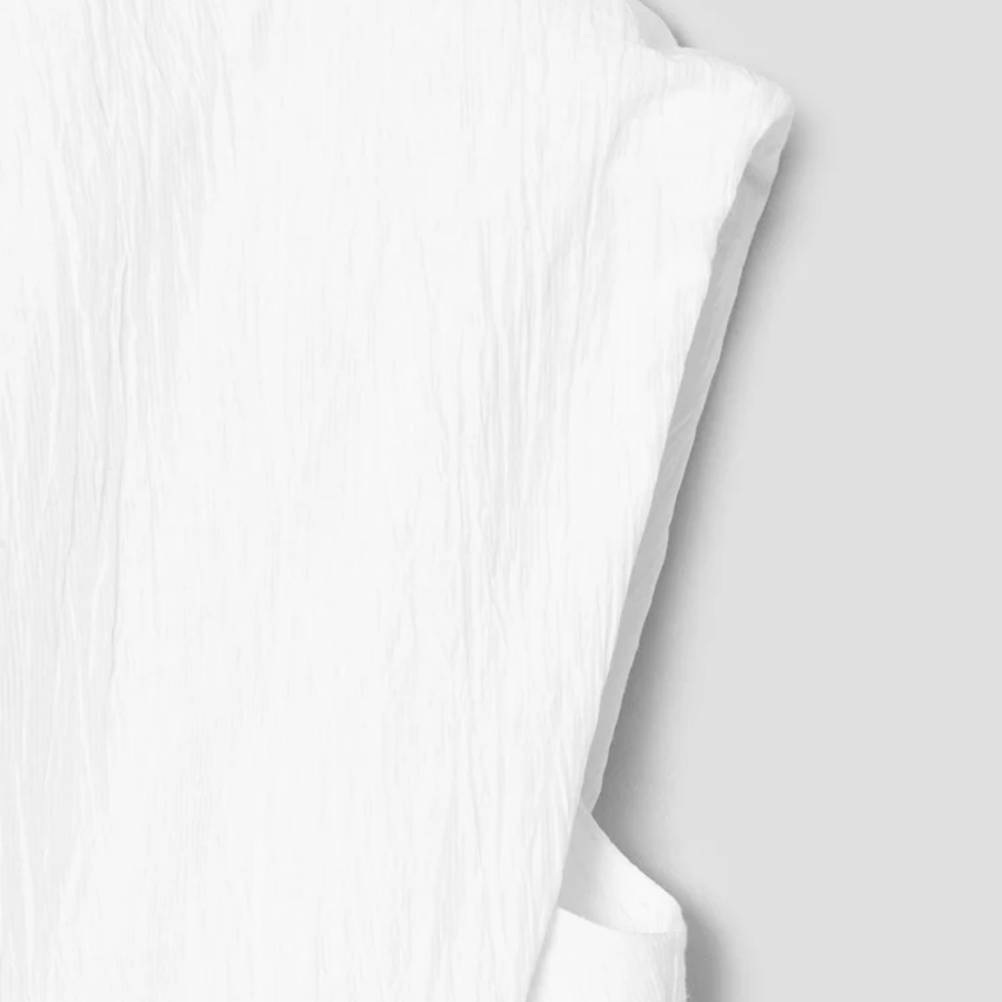 KUHO [Crease Series] Linen Blend Pleats Sleeveless Blouse - White