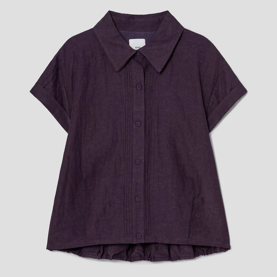 KUHO Linen Blended Collar Neck Short-Sleeved Blouse – Purple