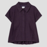 KUHO Linen Blended Collar Neck Short-Sleeved Blouse – Purple