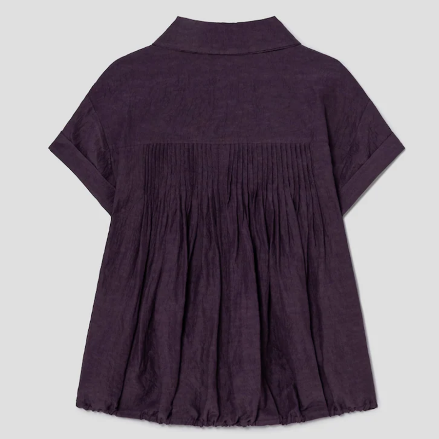 KUHO Linen Blended Collar Neck Short-Sleeved Blouse – Purple
