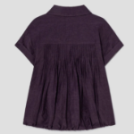 KUHO Linen Blended Collar Neck Short-Sleeved Blouse – Purple