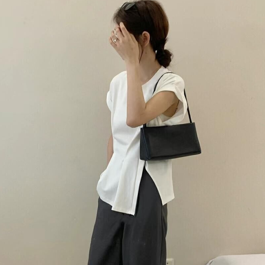 Asymmetric Pintuck Detail Short Sleeve T-Shirt