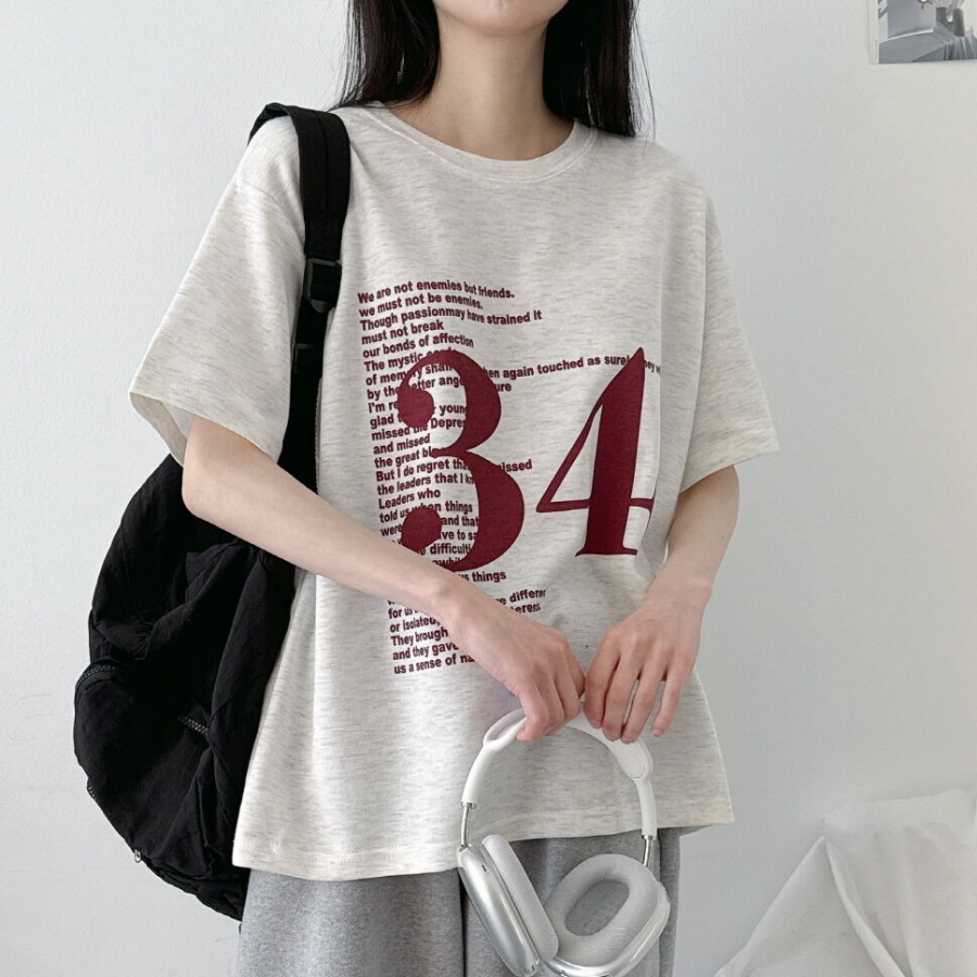 Loosefit 34 Lettering Boxy Short Sleeve T-Shirt