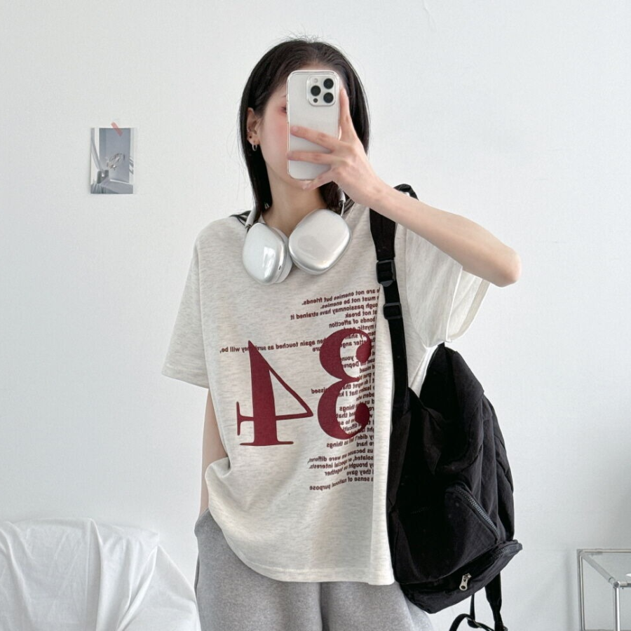 Loosefit 34 Lettering Boxy Short Sleeve T-Shirt