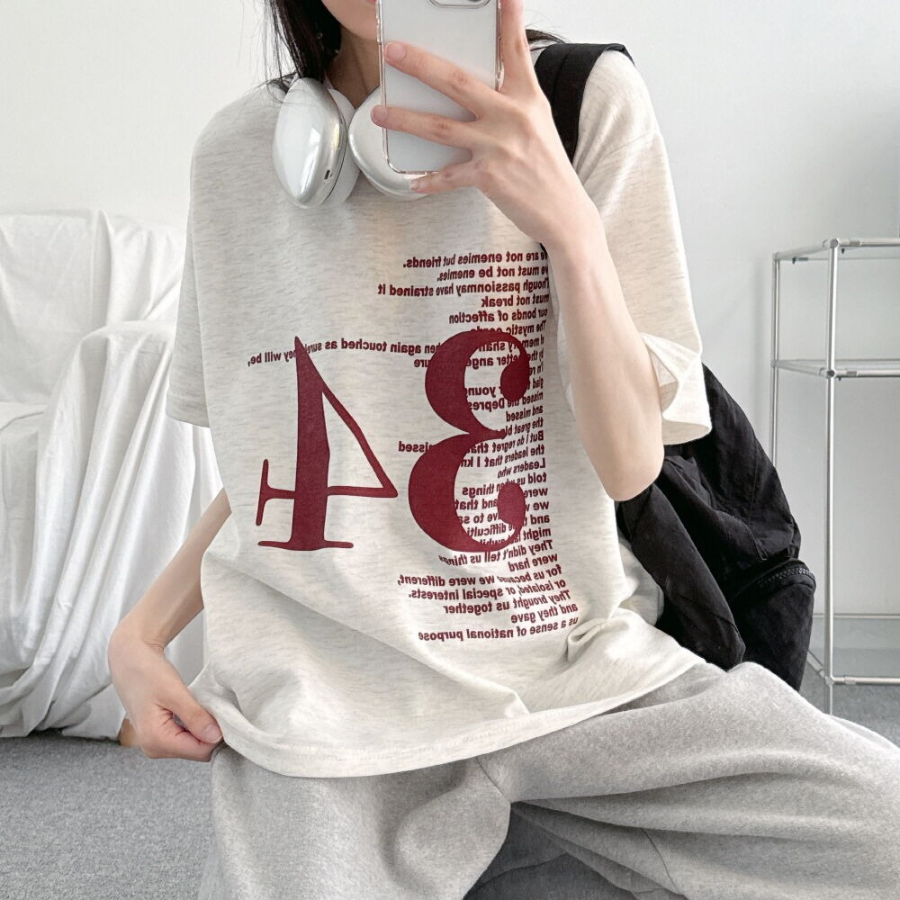 Loosefit 34 Lettering Boxy Short Sleeve T-Shirt