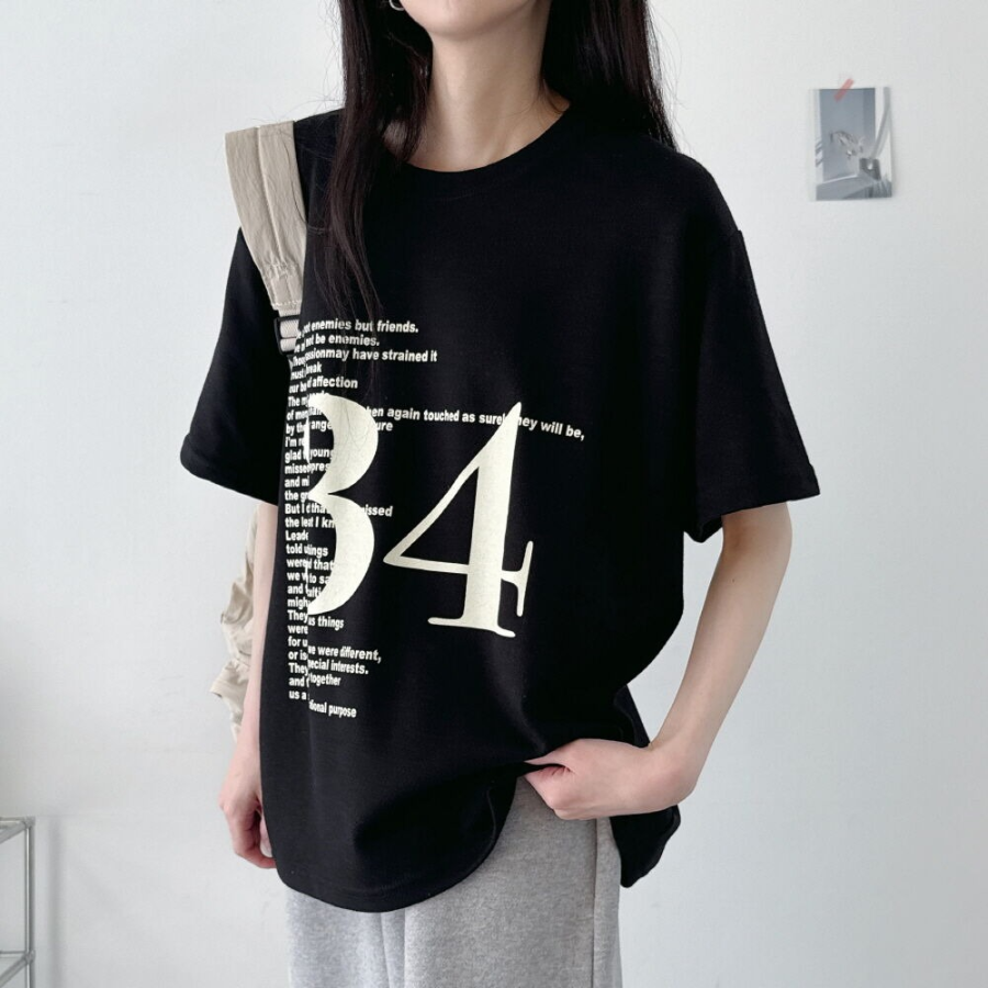 Loosefit 34 Lettering Boxy Short Sleeve T-Shirt