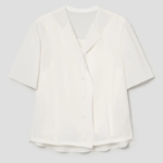 KUHO [Edit] Polyblend Short-Sleeved Button-Up Blouse - White