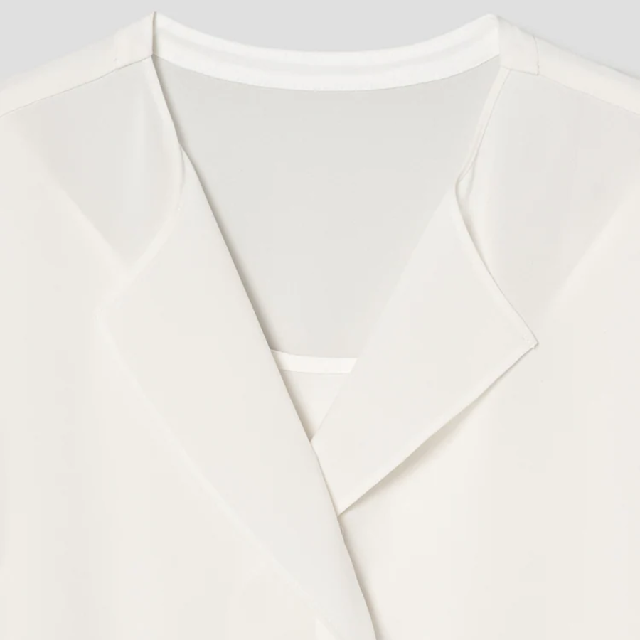 KUHO [Edit] Polyblend Short-Sleeved Button-Up Blouse - White