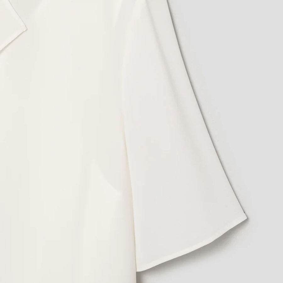 KUHO [Edit] Polyblend Short-Sleeved Button-Up Blouse - White