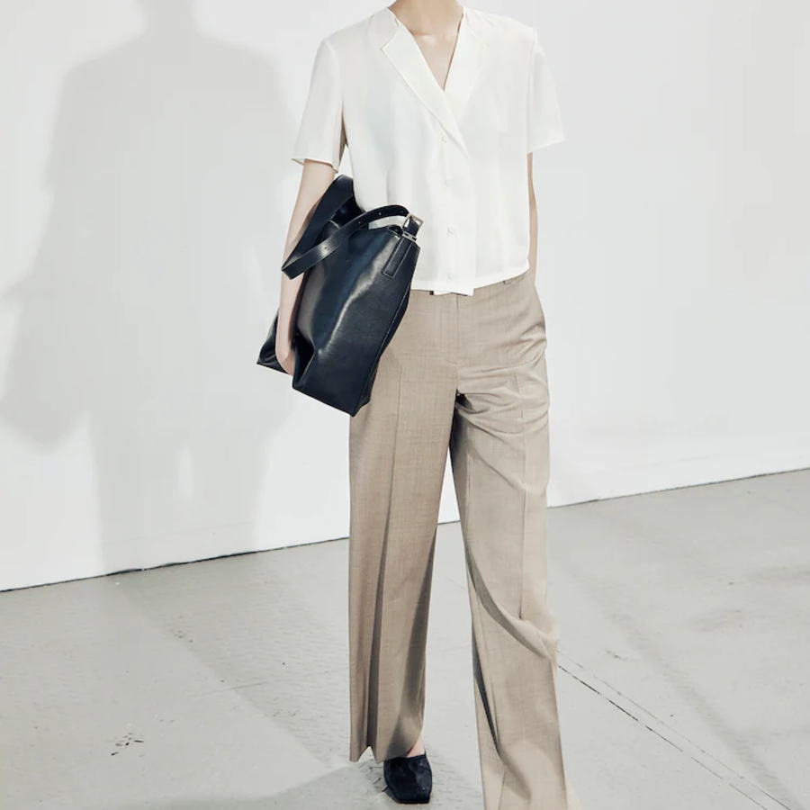 KUHO [Edit] Polyblend Short-Sleeved Button-Up Blouse - White